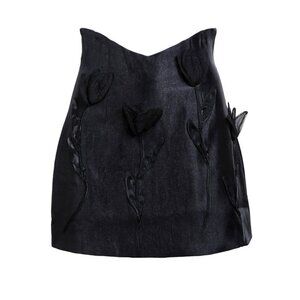 Floral Applique V-Cut Waist Mini Pencil Skirt